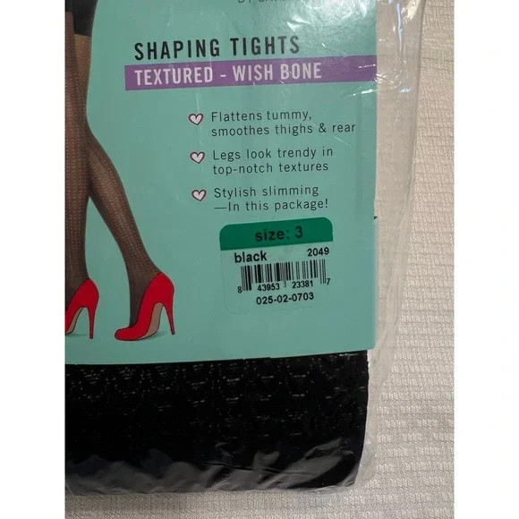Assets by Laura Blakely Black Shaping Tights Textured Wishbone Size 3 - Picture 4 of 4